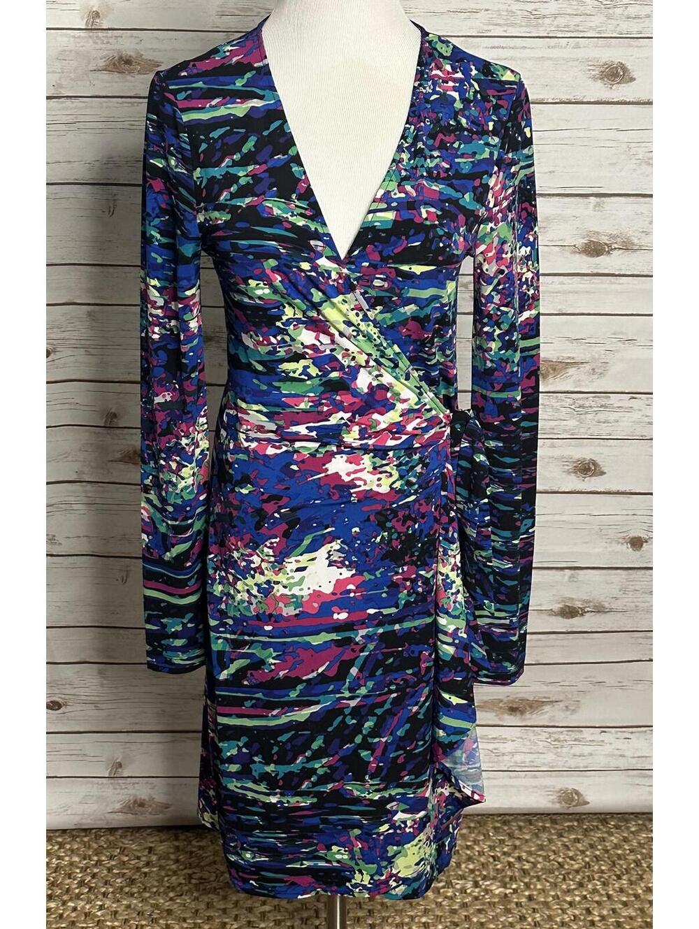 BCBGMaxAzria multicolored V-neck long sleeve wrap dress Medium dopemine artsy